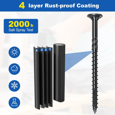 Image showing rust-resistant deck screw from Bulk 480Pcs Wood Screws Kit With Size 10 Deck Screws In Four Sizes For DIY Projects.