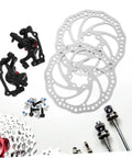 Top Shelf Aluminum Mechanical Disc Brake Kit For Mountain Bikes With 160MM Front Rear Rotors, dual adjust knobs and hardware.