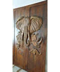 Hand Carved Elephant Doors in African Safari Style Dope Custom Size Interior Barn Door or Exterior Front Door Sliding or Pre Hung Hinged 71x34