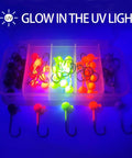 Pro Grade Fly Tying Jig Heads Kit With 50 Jig Heads For Fly Fishing DIY Lure Making Set glowing under UV light
