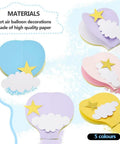 Colorful Hot Air Balloon Paper Garland Set 5 Pieces For Room Party Decor With Clouds And Stars Easy To Hang Festive Wedding Birthday Shower Fun Backdrop Perfect For Baby Showers And More shown in five colors.