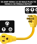 Heavy Duty Welder Adapter Cord 50 Amp NEMA 14-50P To 6-50R RV Plug, 4 Prong To 3 Prong Welder Adapter, 125-250V 12500 Watt, close-up