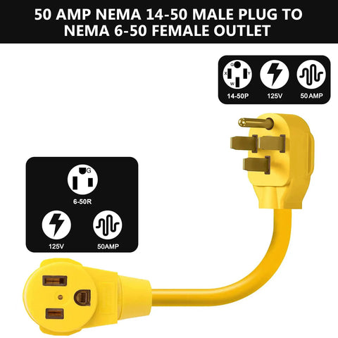Heavy Duty Welder Adapter Cord 50 Amp NEMA 14-50P To 6-50R RV Plug, 4 Prong To 3 Prong Welder Adapter, 125-250V 12500 Watt, close-up
