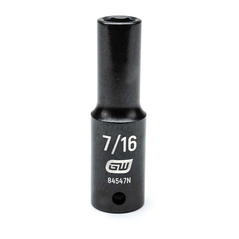 7/16 deep socket from 39 Piece Half Inch Drive 6 Point Impact Socket Set Standard And Deep SAE Black Oxide Finish Off Corner Loading