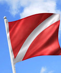 Two Flag Duo Diver Down Flag Set 20x24 Inches With Golden Grommets Double Stitched Nylon Red And White Flags on flagpole