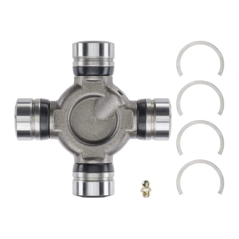 Greaseable Premium Universal Joint 424 Fits Ford F 250 Super Duty And Other Heavy Duty Trucks High Strength U Joint Replacement For Driveshaft Durable U Joint For Long Lasting Performance, shown with grease fitting and snap rings