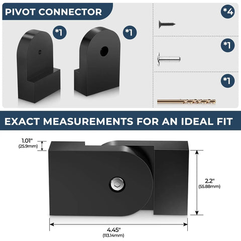 Black Level Pivot Connector For Stainless Steel Flat Handrail 180 Degree Adjustable Cable Railing Fitting black POM block, 4.45 in
