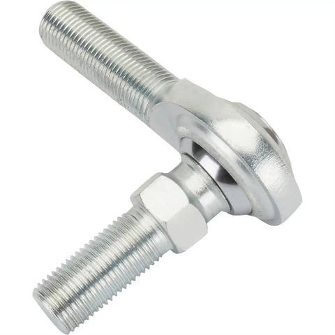 Heavy Duty Steel Heim Joint Rod End With 1/2-20 Left Hand Male Threads and Teflon Lined Bearings for Universal Steering Linkage shown from side angle.