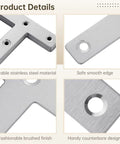 Close-up of 20 Pcs Flat Corner Braces Set With Screws, 3.1 By 3.1 Inch T Shape Shelf Brackets showcasing brushed finish and smooth edges.