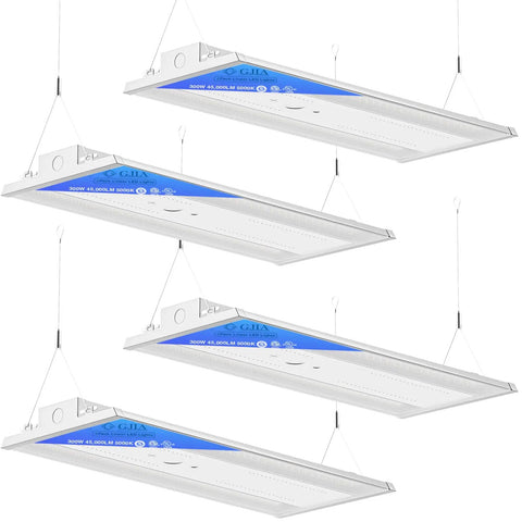 300W LED Linear High Bay Shop Lights 4 Pack Pro Grade Ultra Bright 45000LM Dimmable 0 To 10V 5000K Daylight Adjustable High Bay Lighting For Garage Warehouse Workshop UL Listed front view