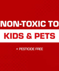 Non-toxic Kids & Pets safety message on red background, pesticide-free label for Heavy Duty Mouse Glue Traps With Eugenol For Rock Solid Grip And Instant Pest Control Pack Of Six Professional Strength Rodent Sticky Boards For Nasty Critters And Pesky Kitchen Crawlers.