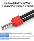 100 Pack 10 AWG Twin Wire Ferrules Red TE6014 Dual Wire Crimp Connectors with Tin Plated Copper for DIN Rail Terminal Blocks