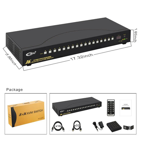 Boss Level Dual Monitor KVM Switch Delivering HDMI 4K At 60Hz Seamlessly Controls Up To 16 Computers And Laptops From One Standalone Desk Station featuring ports and remote.