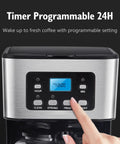 Close-up of 12 Cup Programmable Coffee Maker With LCD Display Brew Regular Or Strong Like A Pro For Home And Office