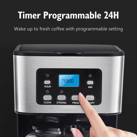 Close-up of 12 Cup Programmable Coffee Maker With LCD Display Brew Regular Or Strong Like A Pro For Home And Office