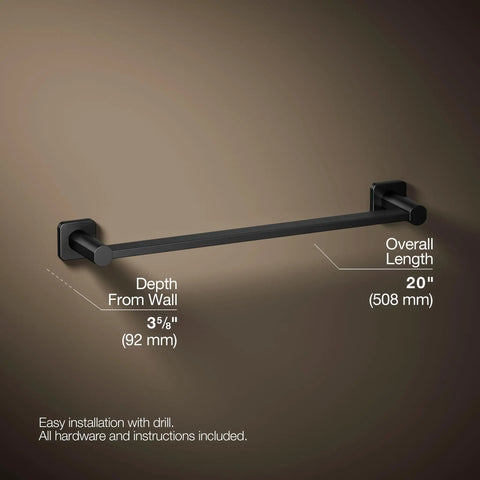 Parallel 18 Inch Towel Bar Matte Black Sleek Modern Bathroom Hardware showing wall-mounted details and dimensions