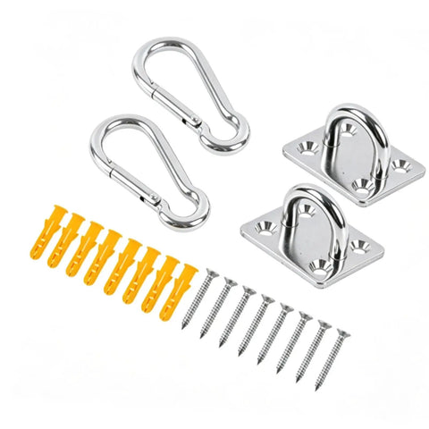 Beefy Ceiling Hook Kit Stainless Steel 304, 500 Lb Capacity, Includes 2 Eye Plates and 2 Spring Hooks, Screws and Expansion Anchors for Indoor Outdoor Hammock Chair Swing Mounting, with screws and anchors