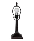 Geometric Tiffany Style White Jeweled Table Lamp base with dark brown antique finish, 15-inch tall frame for nightstand or bedroom use.