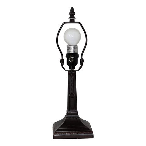 Geometric Tiffany Style White Jeweled Table Lamp base with dark brown antique finish, 15-inch tall frame for nightstand or bedroom use.