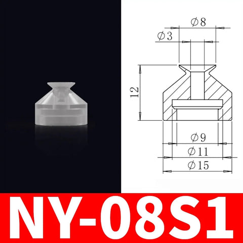 Durable Ny-30s1 Pneumatic Air Fitting Manipulator With Industrial Vacuum Rubber Suction Cup Chuck For Heavy-Duty Handling And Smooth Automated Gripping Operations In Manufacturing Settings, clear rubber suction cup, dimensions 8mm diameter.
