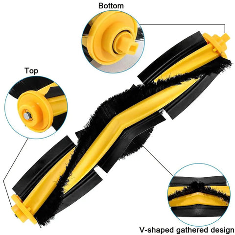 Close-up of a yellow V-shaped brush roller from All In One Deebot Replacement Parts Kit For OZMO 920 950 T5 T8 T8 AIVI N7 N8.