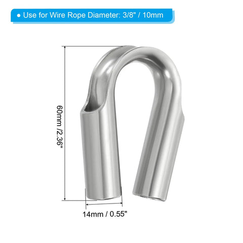 Built Like A Tank 3/8 In And 10mm Wire Rope Tube Thimble, 2 Pack Heavy Duty 304 Stainless Steel Rigging Clamps, close-up view.