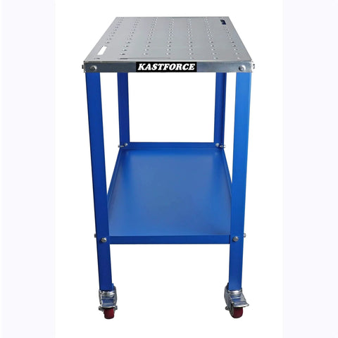 Rust Free Welding Table 36 By 18 Inches Beefed Up Universal Work Cart With Five Eighth Inch Hole Pattern Thirteen Gauge Top 1200 Lb Load Capacity Heat Resistant Up To 1600 Fahrenheit Ideal Welding Surface For Metal Fabrication And Shop Projects, front view.