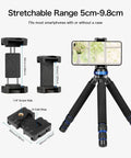 Built Different Mini Tripod Lightweight Aluminum Construction With Quarter And Half Inch Threads Handles Your Camera Setup Like A Champ Without Breaking A Sweat Converts Straight Into A Smooth Handheld Stabilizer showcasing adjustable smartphone holder and base.