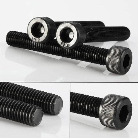 Boss Level M5 X 20mm Socket Head Cap Screw Bolts Grade 12.9 Alloy Steel Black Oxide Full Thread Hex Drive showing top and side views.