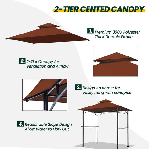 Diagram of Grill Gazebo Replacement Canopy Roof For 5 Foot By 8 Foot Outdoor BBQ Gazebo Top Cover Burgundy With Durable Polyester Fabric Double Layer Shelter Fit For Model L GG001PST F, featuring design details and installation view.