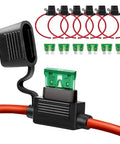 Heavy Duty 12 Gauge Inline Fuse Holder Red 6 Pack For 30 Amp Blade Fuses, Waterproof Lid, 12V Compatible, shown with fuses