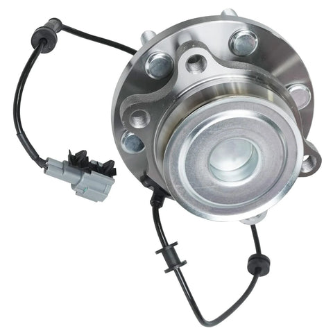 RWD Front Wheel Bearing And Hub Assembly Kit Fits Nissan Frontier 2005 To 2025 For Pathfinder 2005 To 2012 Xterra 2005 To 2015 And Suzuki Equator 2009 To 2012 No Fuss Install Complete Front Hub Replacement, showing top view of 6-bolt hub with ABS sensor cable