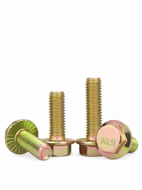 Shop Approved M12 Hex Flange Screws Zinc Plated 10.9 Grade Heavy Duty Fine Thread Fasteners Right For Daily Drives And Weekend Project Restorations Quantity Four Pack, showing detailed close-up of bolts.