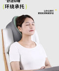 Woman relaxing with Ultra Soft Memory Foam Neck Pillow For Travel And Napping, Slow Rebound Wedge For Sleeping in office chair.