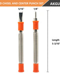 Two Piece Hammerless Five Sixteenth Inch Cold Chisel And One Eighth Inch Center Punch Set with orange grips and spring loaded design