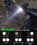 Handlebar view of Ultra Bright USB Bike Light Set With Front And Rear Lights 6 Plus 4 Modes Rechargeable Headlight and Taillight