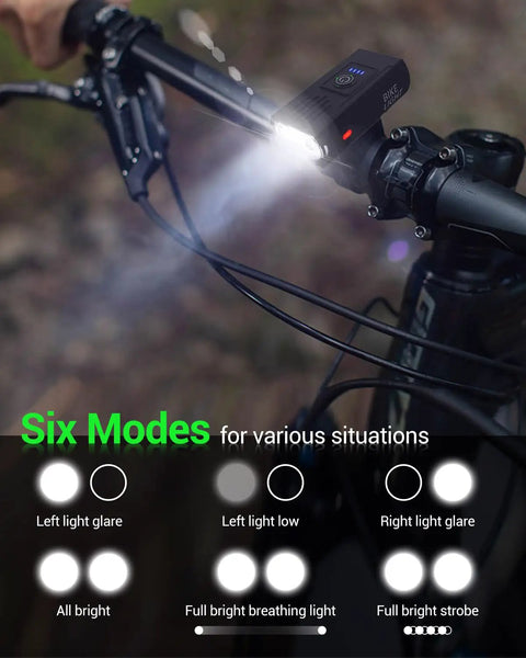 Handlebar view of Ultra Bright USB Bike Light Set With Front And Rear Lights 6 Plus 4 Modes Rechargeable Headlight and Taillight