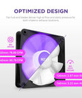 F120 RGB Core 120mm Hub Mounted RGB Fan With 8 Dope Addressable LEDs, semi-transparent blades, showing airflow stats.