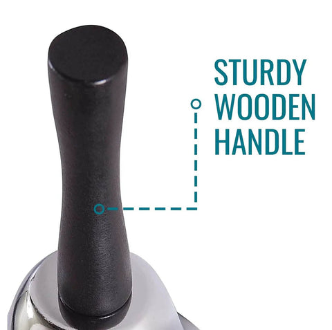 Close-up of sturdy wooden handle on Multi Purpose Call Bell With Handle For Home Care And Office Signaling And Pet Call Lightweight.