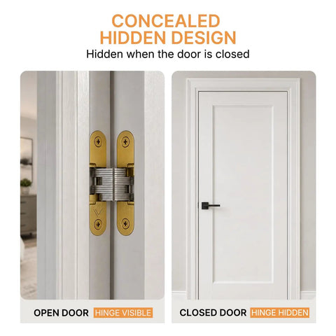 Tough As Nails Concealed Self Closing Door Hinge Satin Gold Hydraulic Adjustable Speed 180 Degree smooth gliding when door is closed