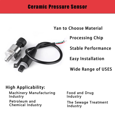 Stainless Steel Pressure Transducer Sensor With Connector One Eighth Inch NPT Fitting For Oil Fuel Air Water 30 PSI