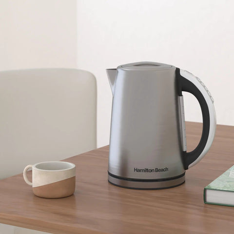 1.7 Liter Temperature Control Electric Kettle With 6 Presets, 1500W Fast Boil, Cordless Stainless Steel Water Boiler on a table