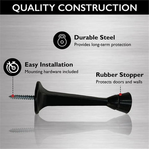Image showing 10 Pack Stainless Steel Cast Door Stops 3 Inch Matte Black Finish With White Rubber Stopper Wall Or Door Mounted