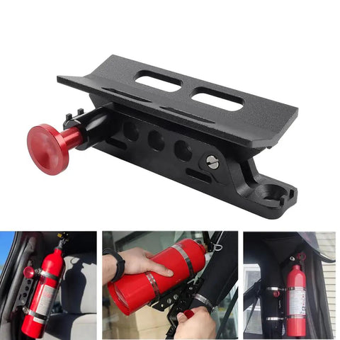 Badass Quick Release Roll Bar Fire Extinguisher Mount Holder Bracket Kit For Offroad Rigs And Jeep Trucks, shown with aluminum black bracket.