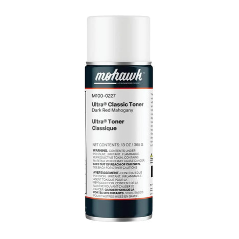 Dark Red Mahogany Wood Repair Stain And Seal Aerosol Duo Spray Touch Up Kit in can, perfect for wood surface repairs.