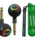 Wireless Guitar System 2.4GHz Transmitter Receiver With Smart Auto Pairing, shown with RGB indicator, protective case.