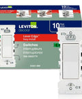 Lever Edge 15 Amp Single Pole Rocker Switch 10 Pack White Model E5601 MW Fast Wire Insertion box and switch front view