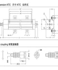 Technical diagram of Compact LVDT Linear Transducer And Position Sensor Displacement Ruler KTC Series with mechanical dimensions.