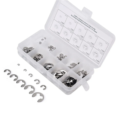 Top Notch 240Pcs E Clips Circlip Retaining Ring Kit 1.5mm To 10mm Stainless Steel External Snap Rings organized in case