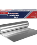 Heavy Duty 18 Inch Wide Aluminum Foil Roll, 500 Feet, food safe, tear resistant, shown with box packaging for cooking use